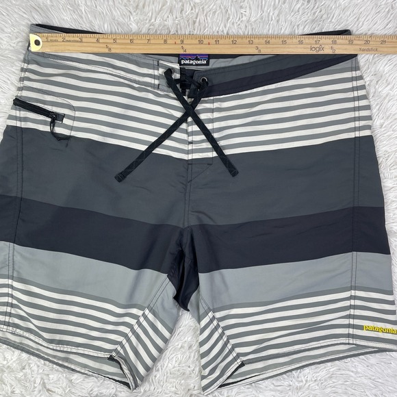 Patagonia‎ Shorts Mens 38 Gray Striped Wavefarer Printed Board Short Swim Pocket - Picture 4 of 11